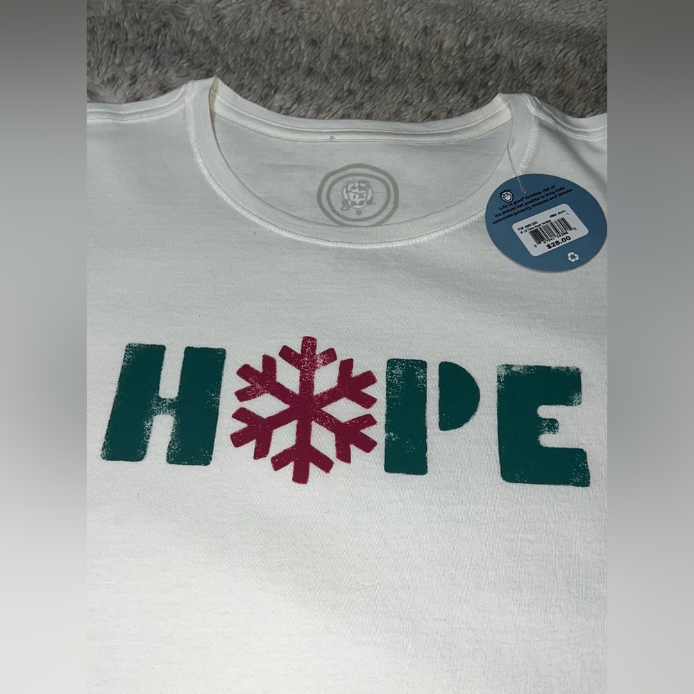 LIFE IS GOOD Christmas Holiday Hope Women’s T Shirt Crew Neck  Long Sleeve L NWT
